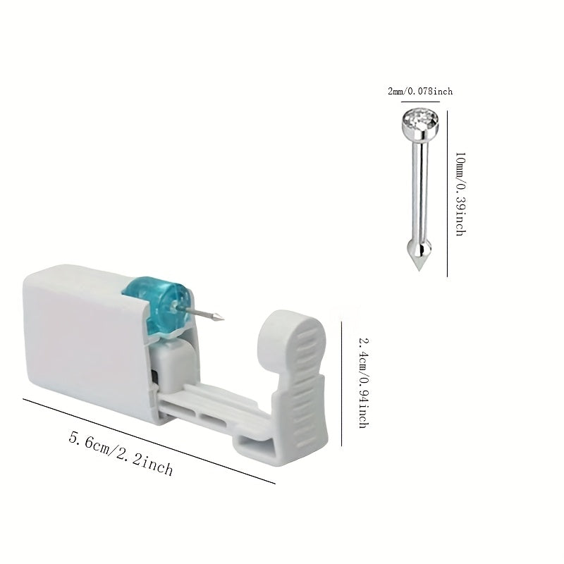 12pcs Nose Piercing Kit/Disposable Safe Piercing Unit/Self-use Nose Stud with Built-in Transparent Stone/Stainless Steel Nose Stud Size 2.0/Includes 10 Hypoallergenic Nose Rings/Safe and Piercing