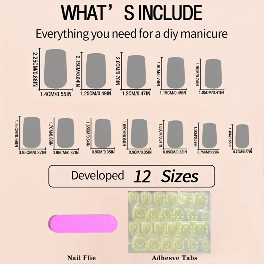 144pcs Multi-Style Handmade False Nail Set | Featuring Various Nail Art Styles, Suitable For Women And, Trendy Women, Perfect For Daily Use And Parties, Made of ABS, Mixed Color System, Square Shape, Middle Length, Glossy End
