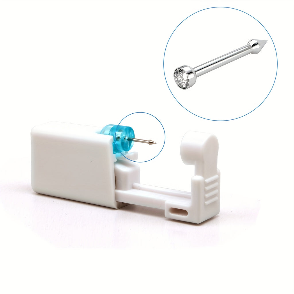 12pcs Nose Piercing Kit/Disposable Safe Piercing Unit/Self-use Nose Stud with Built-in Transparent Stone/Stainless Steel Nose Stud Size 2.0/Includes 10 Hypoallergenic Nose Rings/Safe and Piercing
