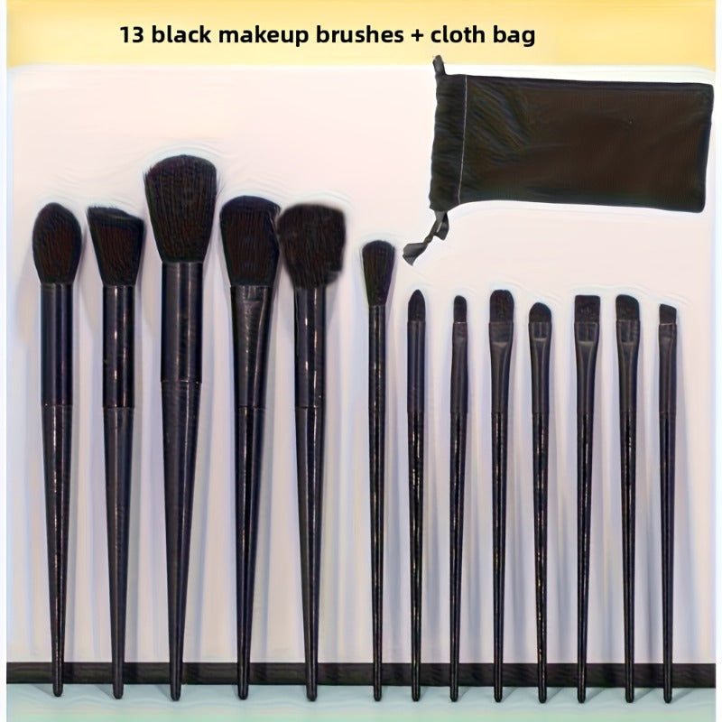 13pcs High-Quality Black Makeup Brush Set - MUA Recommended for Christmas and Halloween, Premium Makeup Brush Kit with Case, Glamorous Shimmer Makeup Brushes, Makeup Gift Set, Sparkling Brushes, Beauty Essential, Elegant Desi