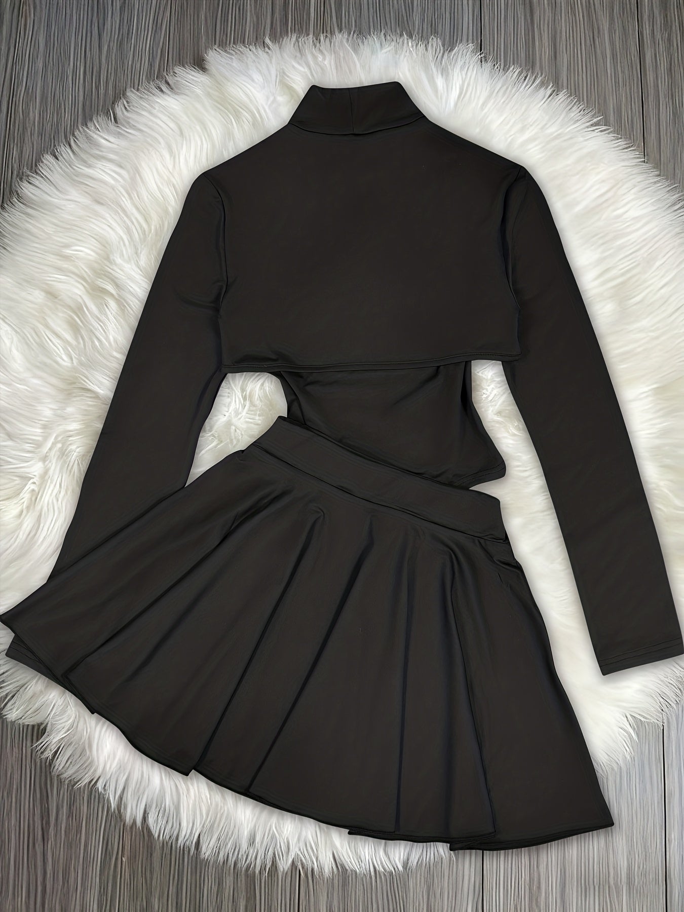 Y2K Casual Elegance for Ladies, Comfortable Three-Piece Set, Long-Sleeved Short Round-Neck Shawl Cardigan & Suspender Slim Vest & High-Waisted A-Line Short Skirt, 3pcs Set