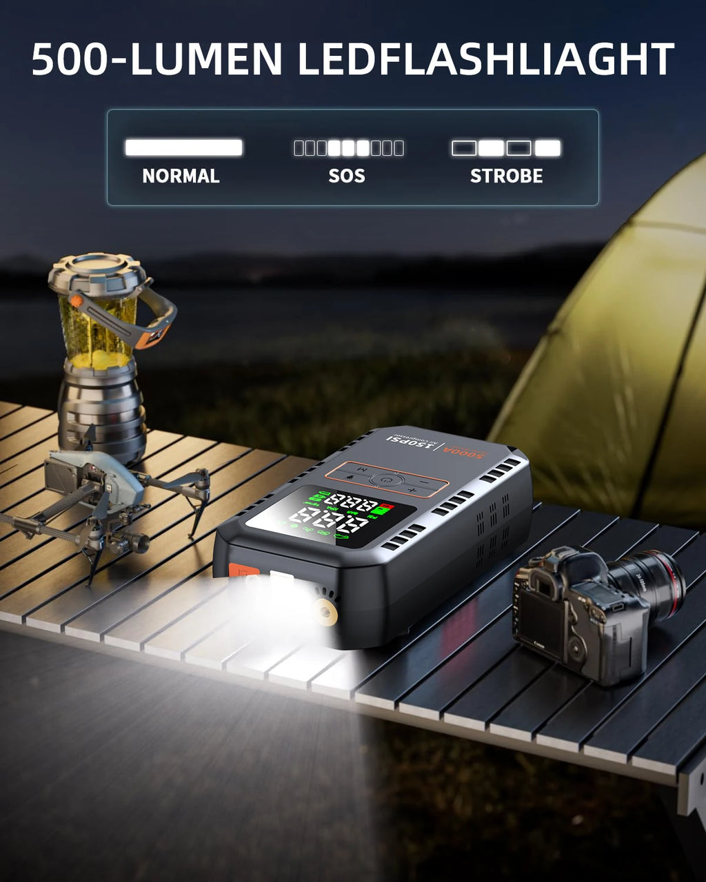 4-IN-1 Car Jump Starter with Air Compressor Peak 5000A Auto Battery Booster 150PSI Air Pump Portable Power Bank Tire Inflator