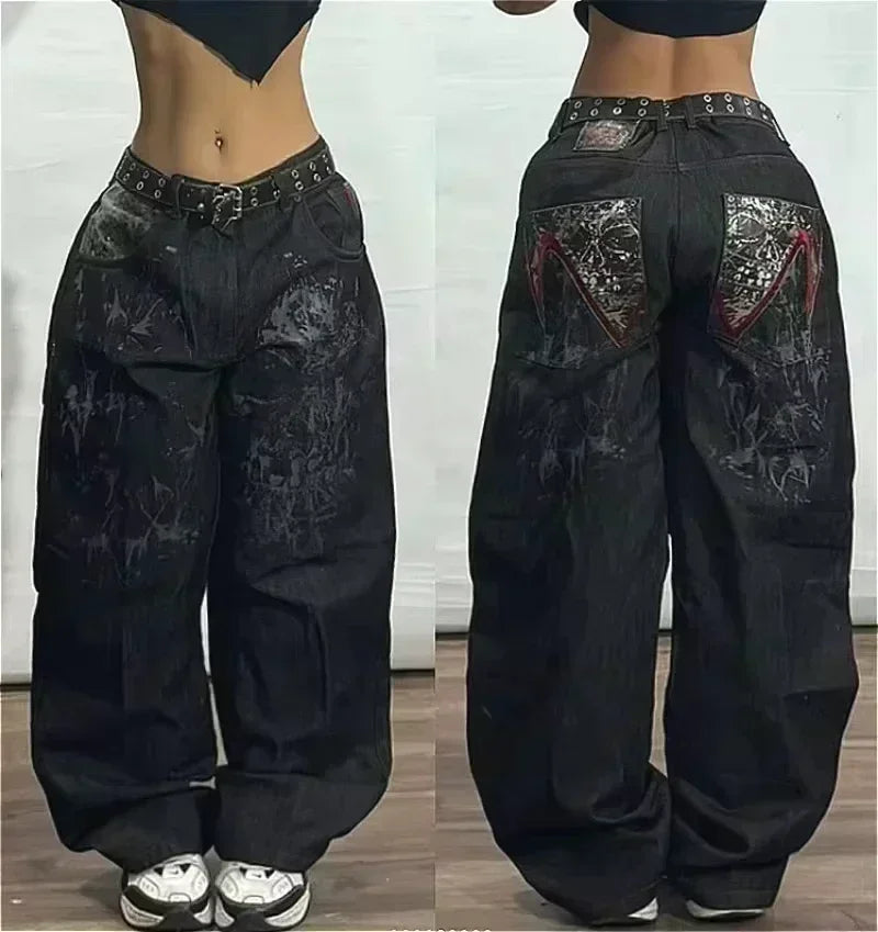 American Y2K 2025 New Baggy Wide Leg Black Jeans Overszied Women Street Casual Joker Denim Pants Couple Jeans Vintage Streetwear