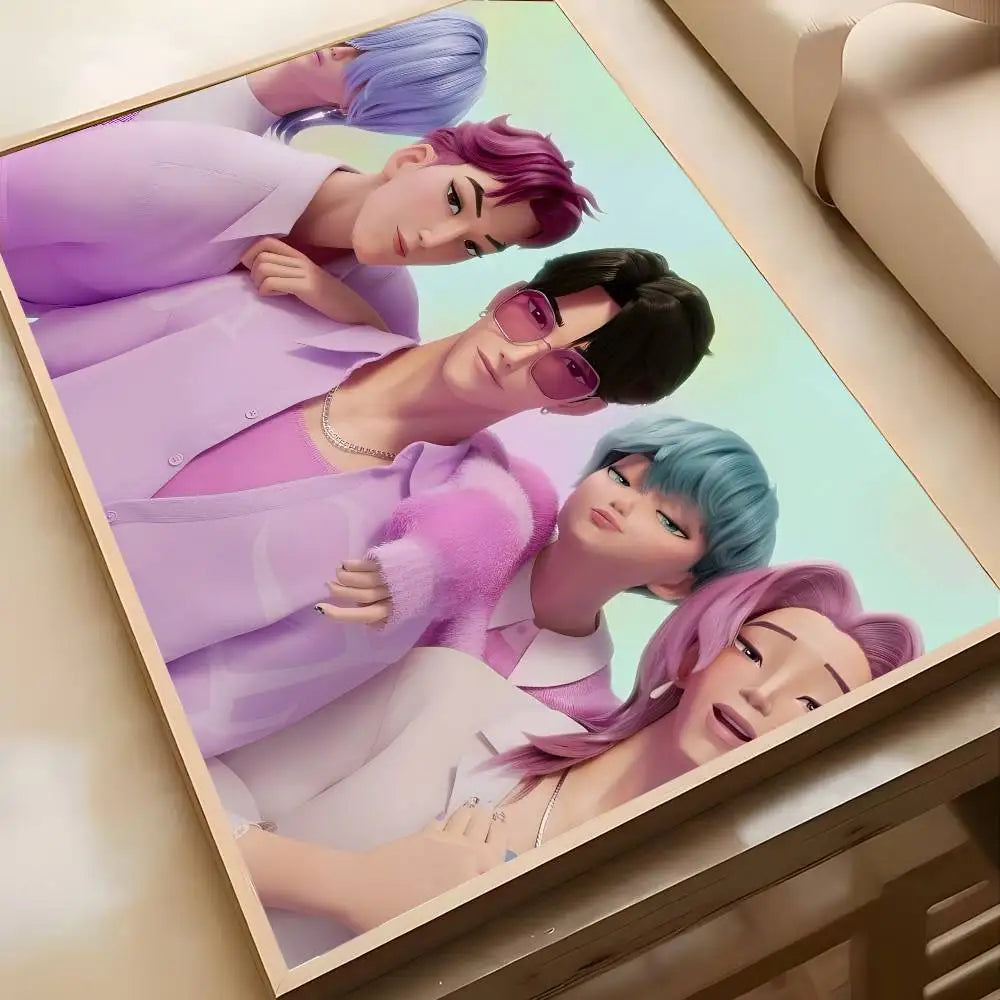 K-KPop D-Demon H-Hunters Sajaboy Poster Self-adhesive Art Waterproof Sticker Coffee House Dorm Room Wall Decor