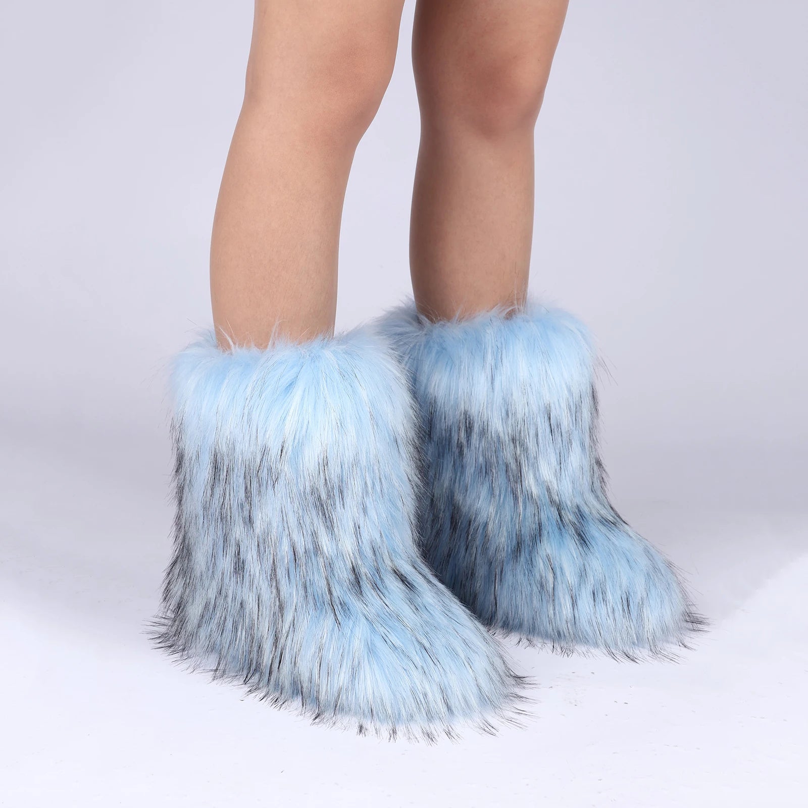 Faux Fur Boots for Women Furry Fuzzy Fluffy Mid Calf Snow Boots Ladies Winter Warm Short Outdoor Indoor Shoes Women's Boots