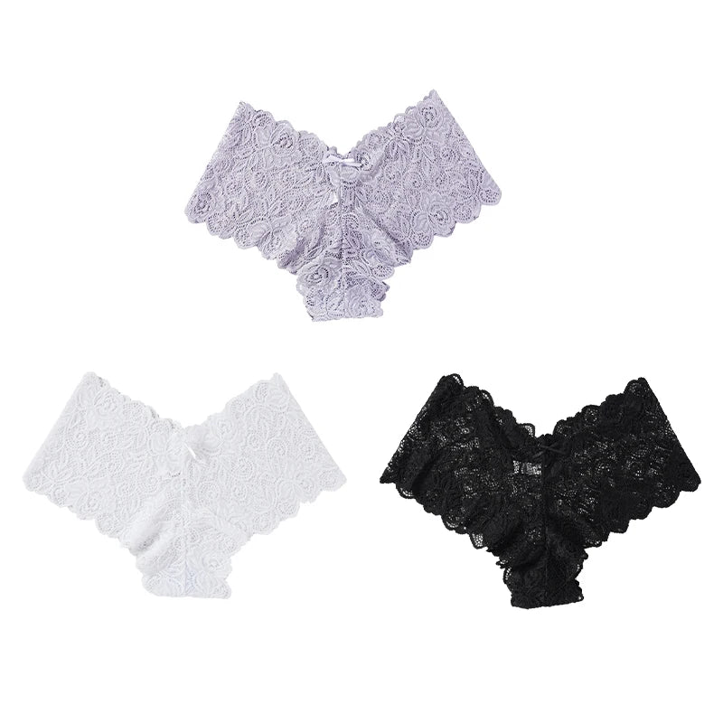3Pcs Sexy Floral Lace Panties Women Briefs Low Waist Soft Lingerie Comfortable Female Underwear Girls Intimates Panties