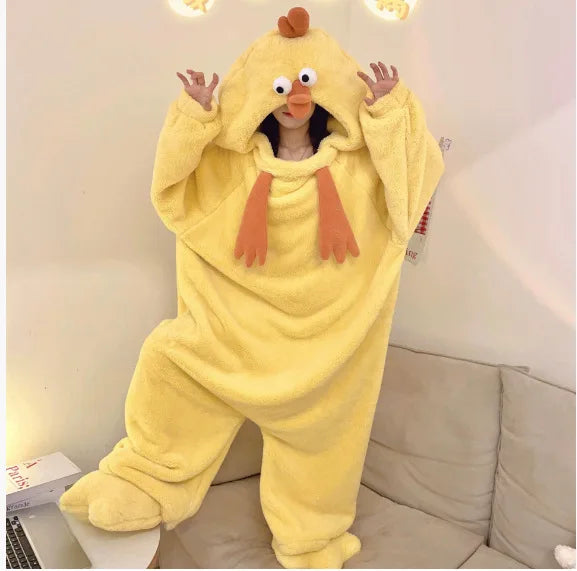 2026 New Cute Cartoon Coral Fleece Onesie - Women's Thick Warm Fall Winter Outerwear Loungewear