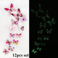 12pcs Glow-in-the-Dark 3D Butterfly Wall Decals UV Activated Luminous Stickers for Bedroom Living Room Nursery Decor