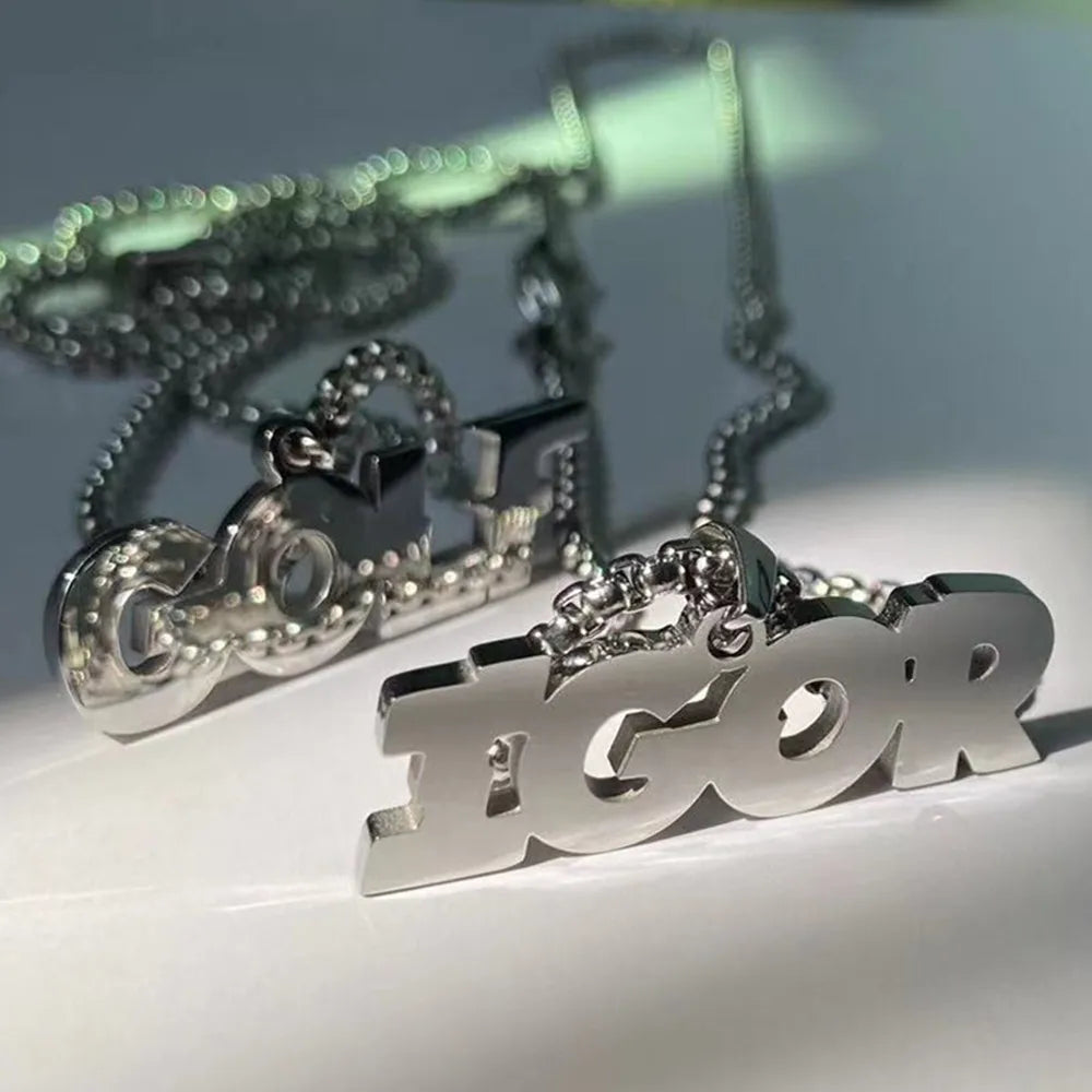 Titanium Steel Lettered Pendant Necklace Hip Hop Niche Necklace Sweater Chain Hoodie Accessories Glamour Jewelry for Men / Women