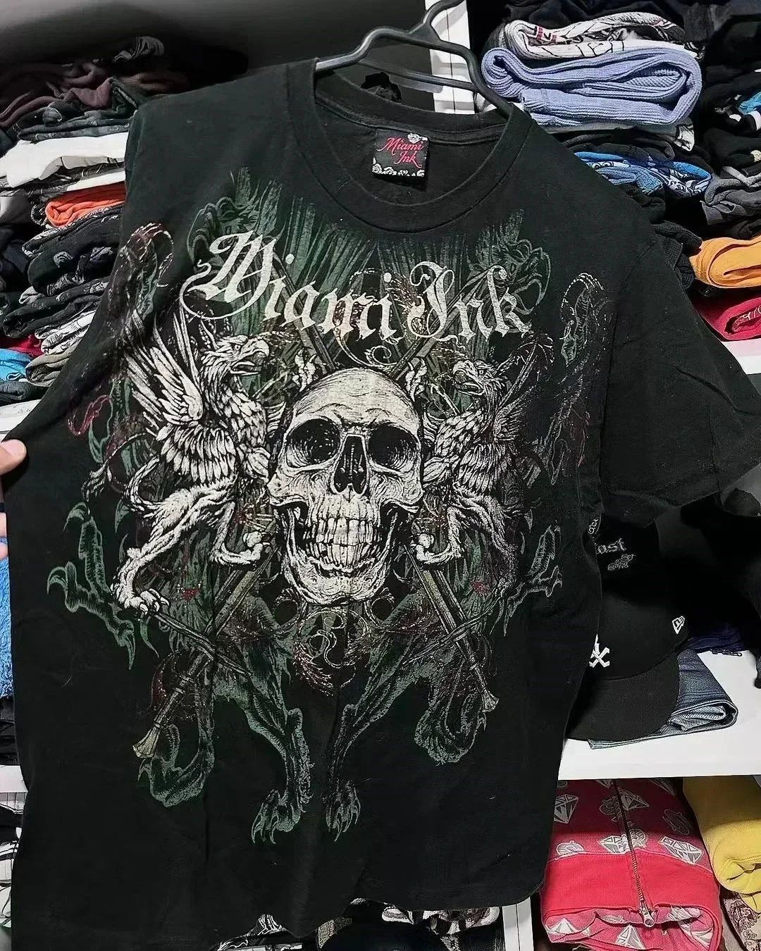 Y2K American Skull Pattern Long Sleeved T Shirt Fashion Round Neck Oversized T Shirt New Mens Womens Casual Gothic Clothing Tops