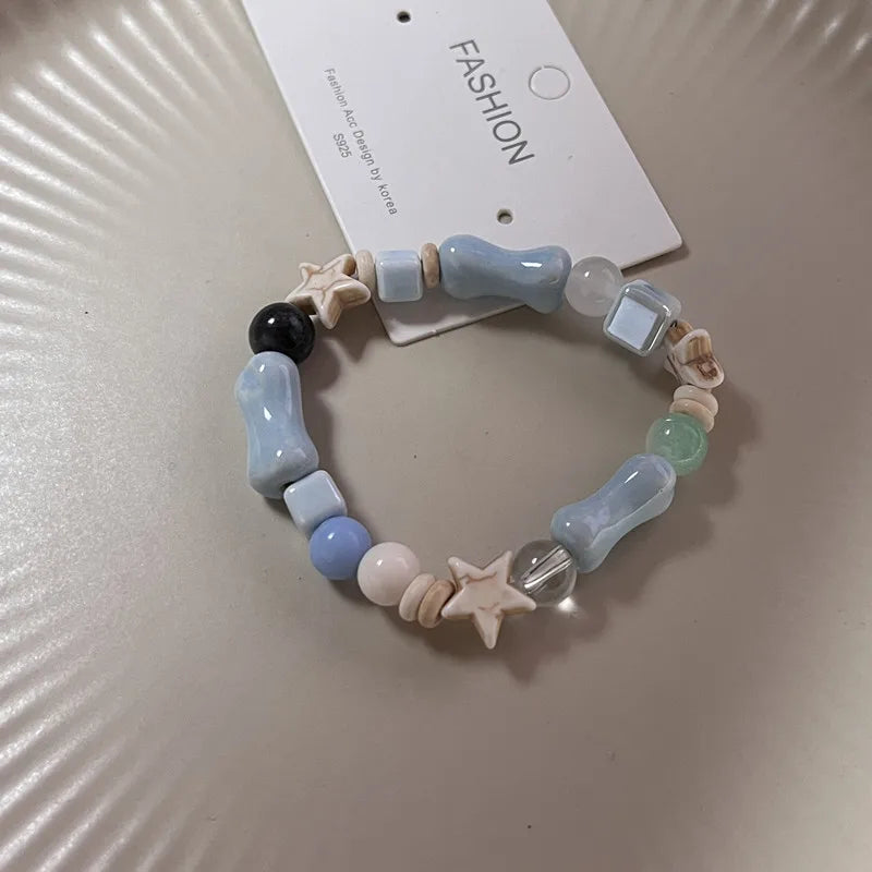 New Cute Geometry Star Conch Ceramic Glass Acrylic Beaded Bracelet Girl Kpop Aesthetic Charm Jewelry Y2K Marine Accessories
