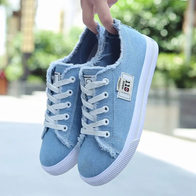 2024 Spring Summer Women Canvas Sneaker Low Top Denim Sneakers Ladies Lace-Up Flat Canvas  Board Shoes Female sapatos femininos