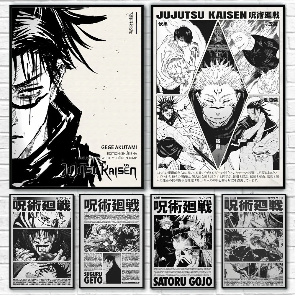 Japanese Manga J-JujutsuES K-KaisenS Poster Sticky Wall Art Printing Waterproof Home Living Bed Room Bar Hallway Aesthetic Decor