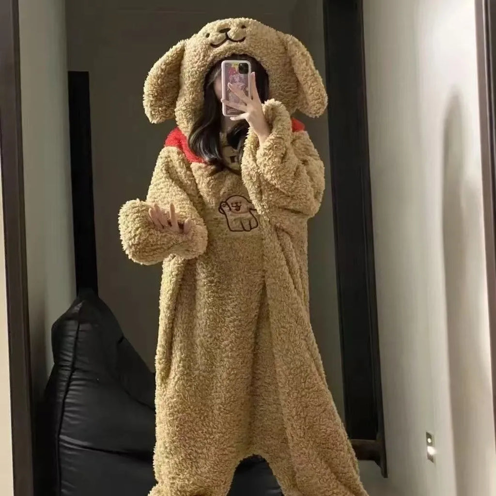 2026 New Cute Cartoon Coral Fleece Onesie - Women's Thick Warm Fall Winter Outerwear Loungewear