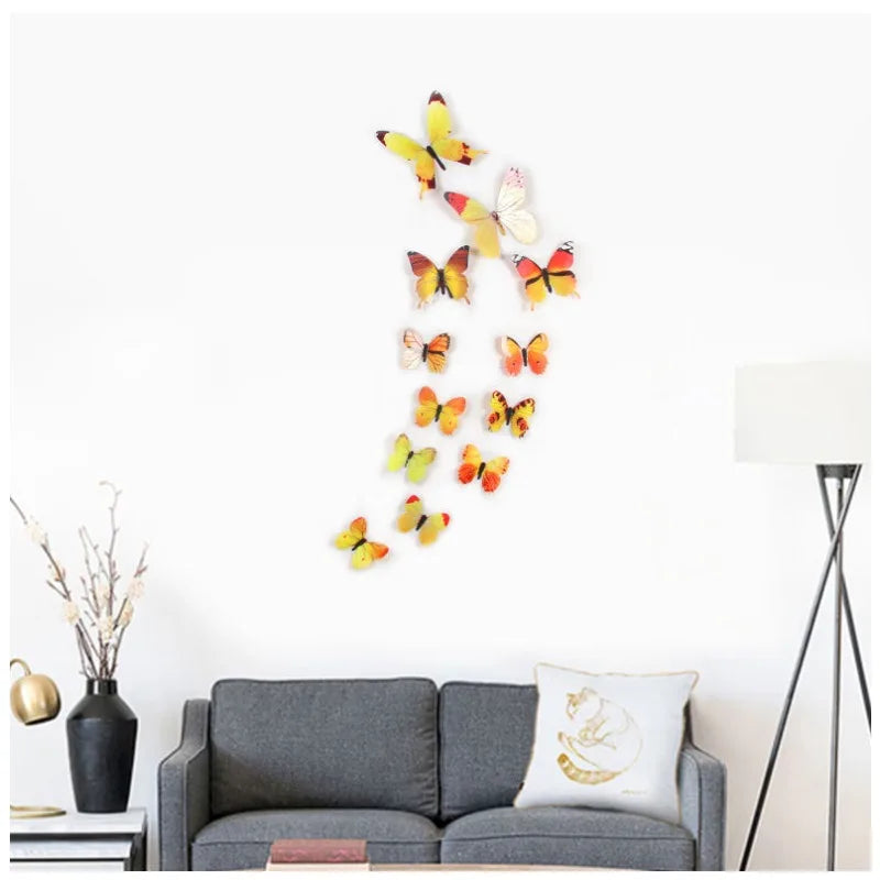 12pcs Glow-in-the-Dark 3D Butterfly Wall Decals UV Activated Luminous Stickers for Bedroom Living Room Nursery Decor