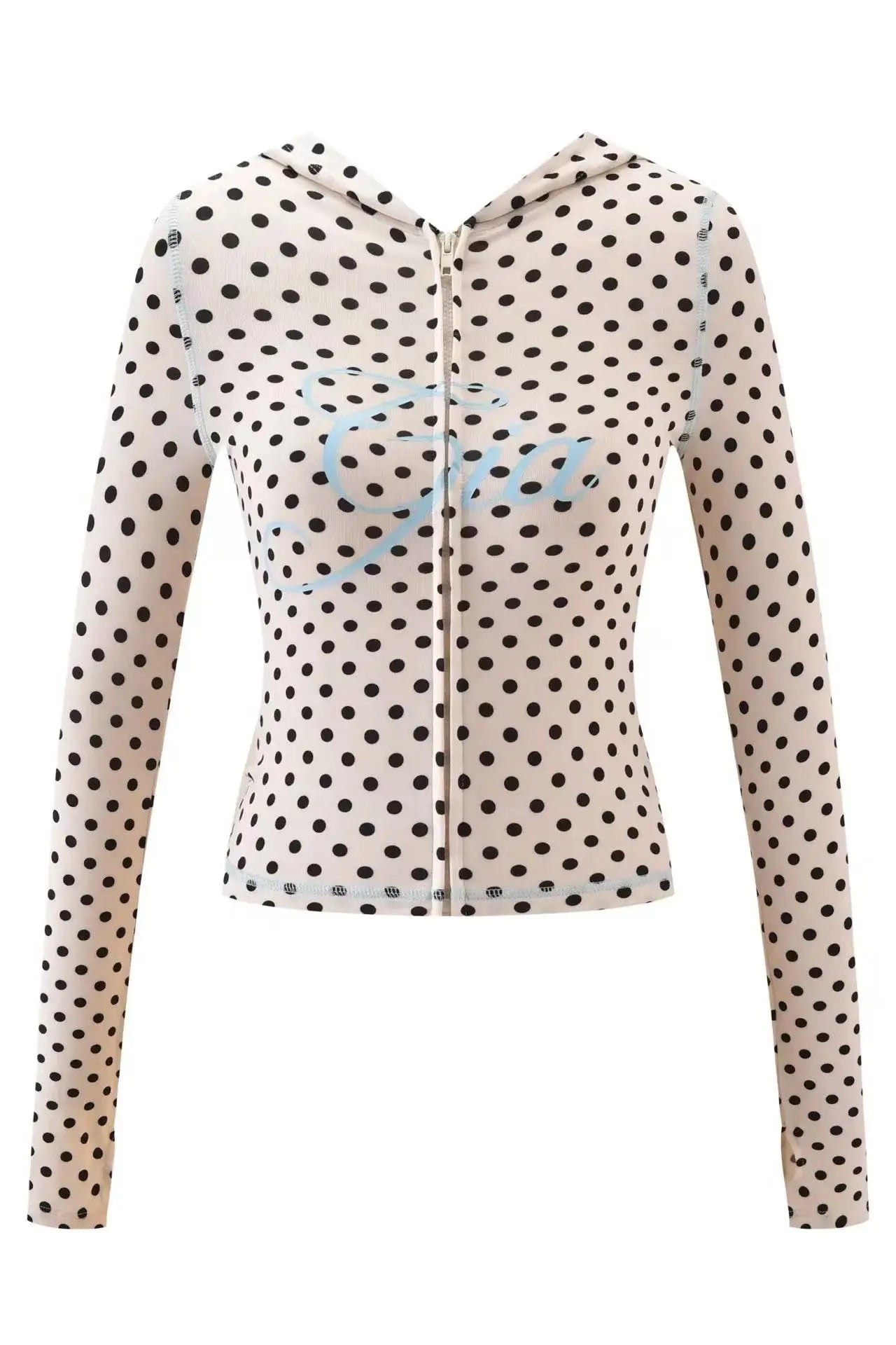 Gia regular shoulder slim-fit letter print topstitch design slim-fit hooded zip-up short jacket and pants set