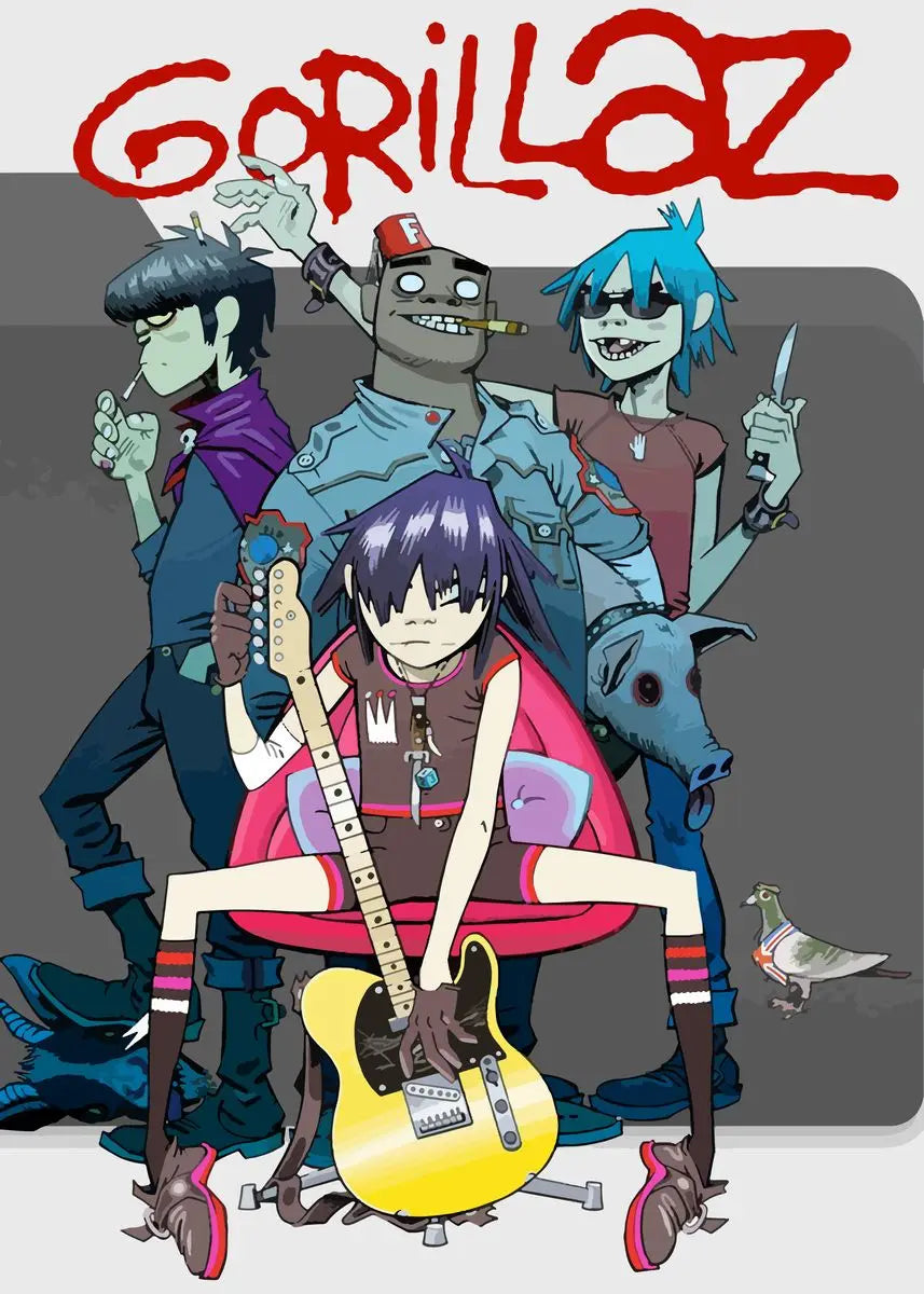 Virtual Anime Rock Band Gorillaz Poster Modern Music Album Cover Canvas Painting Wall Art for Club Living Room Home Decor Mural