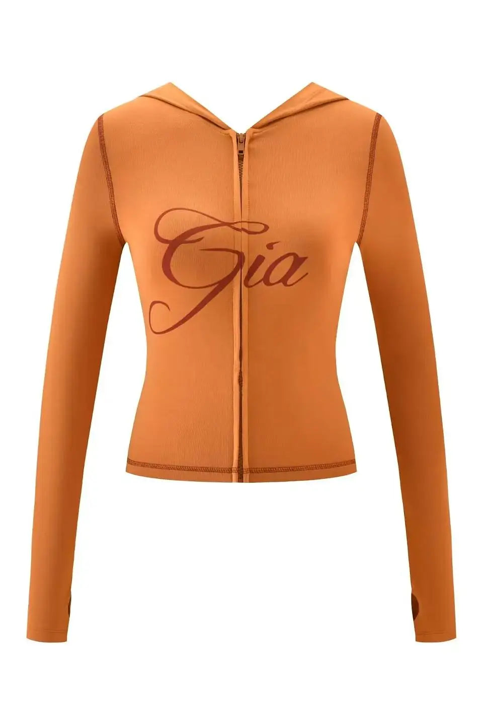 Gia regular shoulder slim-fit letter print topstitch design slim-fit hooded zip-up short jacket and pants set