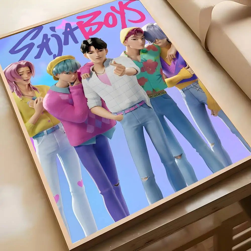 K-KPop D-Demon H-Hunters Sajaboy Poster Self-adhesive Art Waterproof Sticker Coffee House Dorm Room Wall Decor