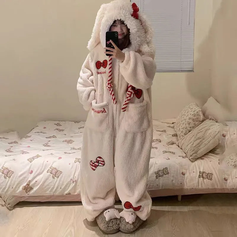 2026 New Cute Cartoon Coral Fleece Onesie - Women's Thick Warm Fall Winter Outerwear Loungewear