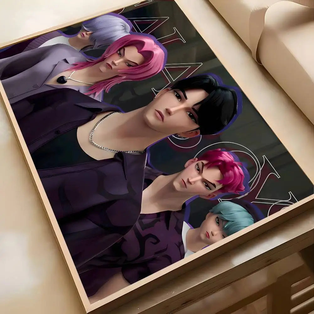 K-KPop D-Demon H-Hunters Sajaboy Poster Self-adhesive Art Waterproof Sticker Coffee House Dorm Room Wall Decor