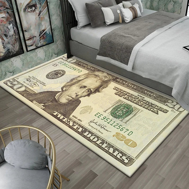 Colorful Creative Dollar Money Print Carpet Mat Rug Large Area Bedroom Entryway Non-Slip Stain Resistant Home Decoration