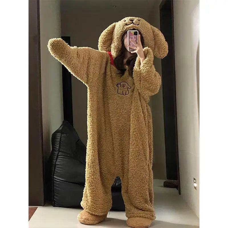 2026 New Cute Cartoon Coral Fleece Onesie - Women's Thick Warm Fall Winter Outerwear Loungewear