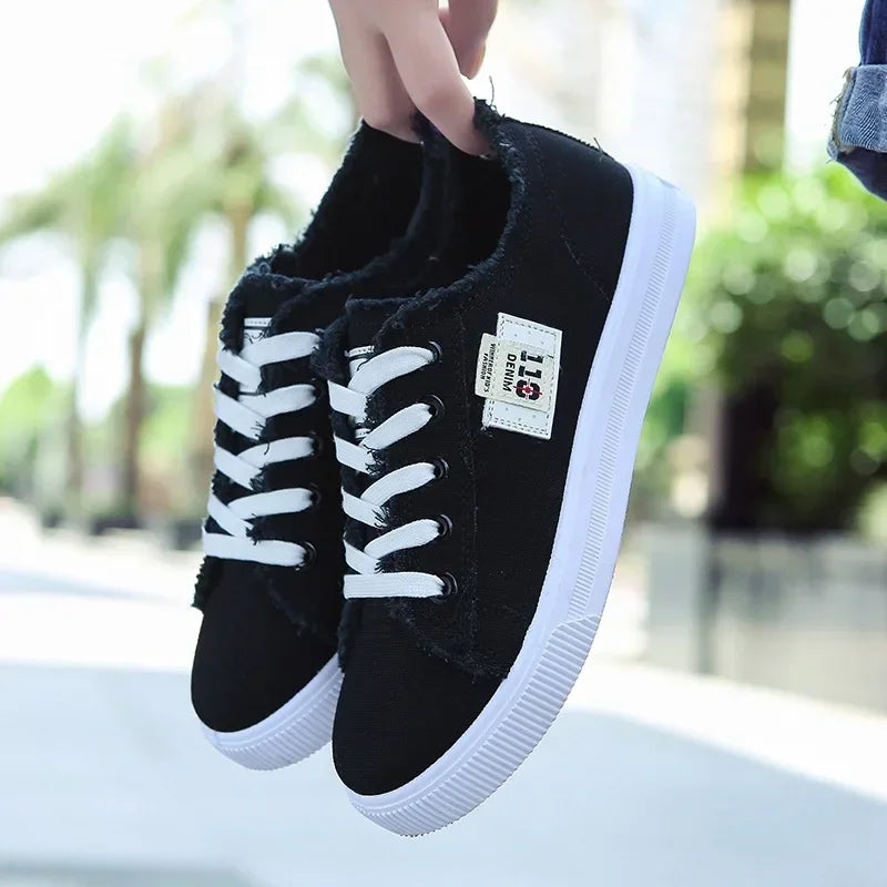 2024 Spring Summer Women Canvas Sneaker Low Top Denim Sneakers Ladies Lace-Up Flat Canvas  Board Shoes Female sapatos femininos