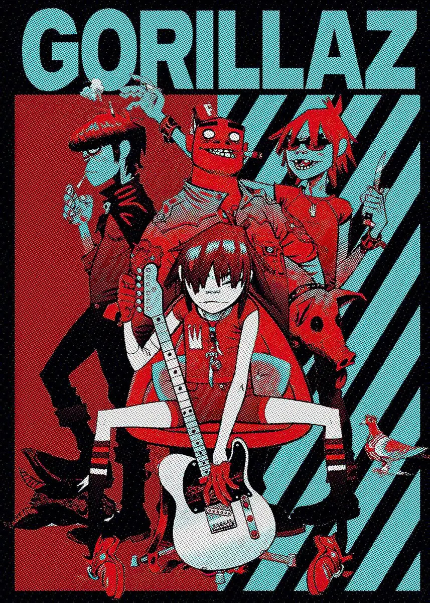 Virtual Anime Rock Band Gorillaz Poster Modern Music Album Cover Canvas Painting Wall Art for Club Living Room Home Decor Mural