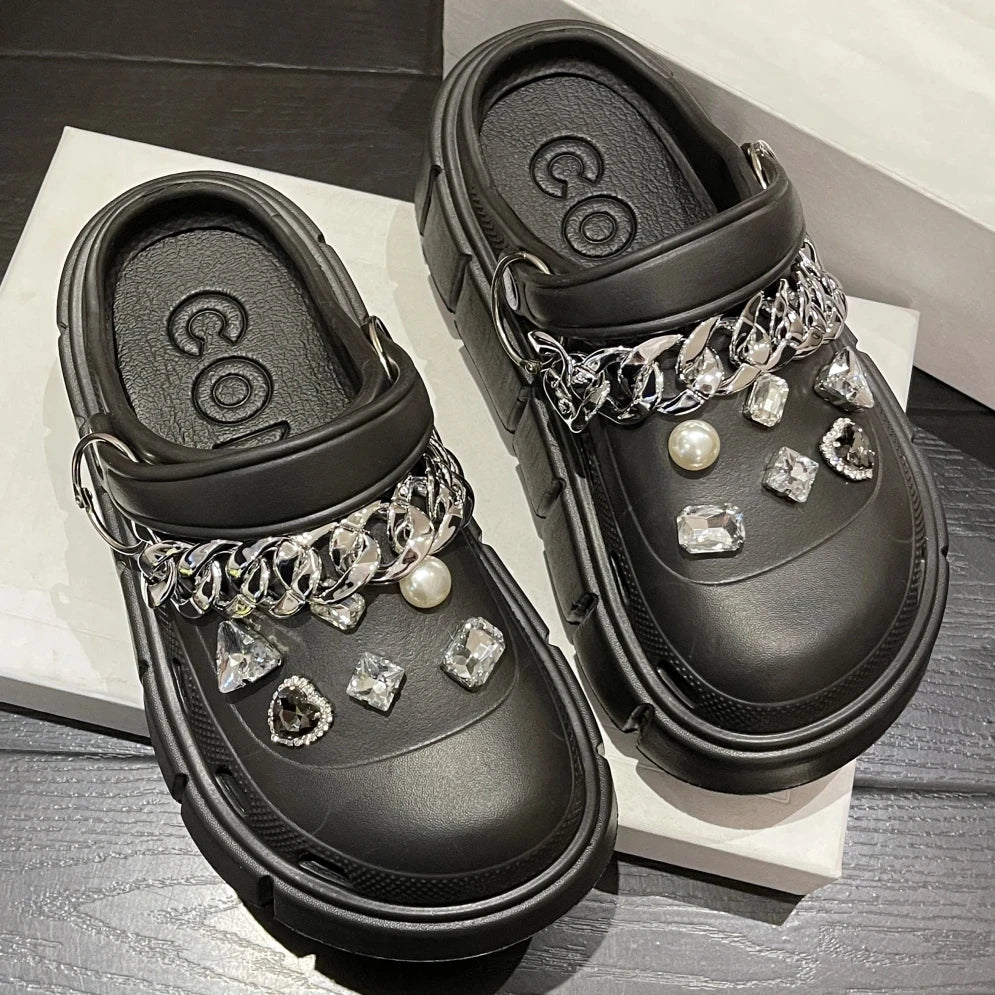 6cm DIY Platform Slippers Summer Women's Sandals Wedges Ladies Outdoor Clogs Thick Street Beach Slides Girls Garden Shoes