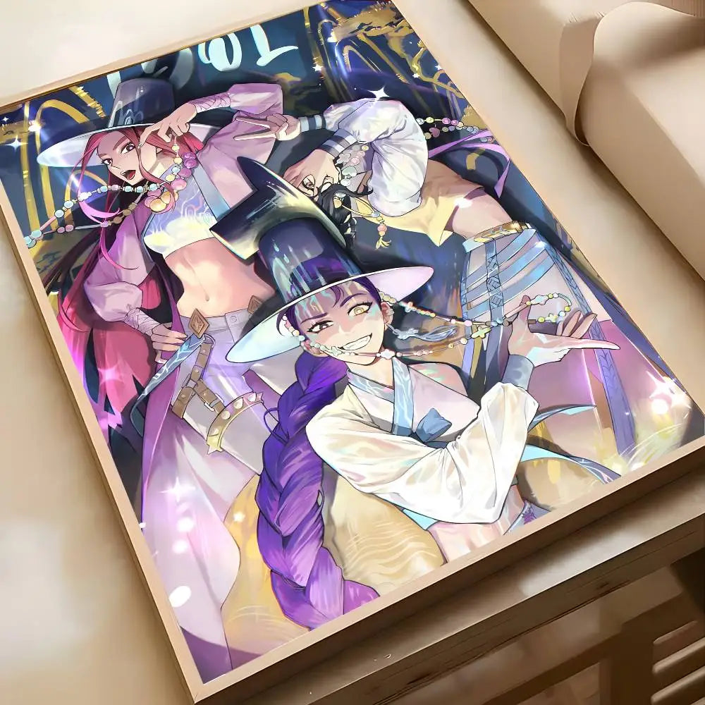 K-KPop D-Demon H-Hunters Sajaboy Poster Self-adhesive Art Waterproof Sticker Coffee House Dorm Room Wall Decor