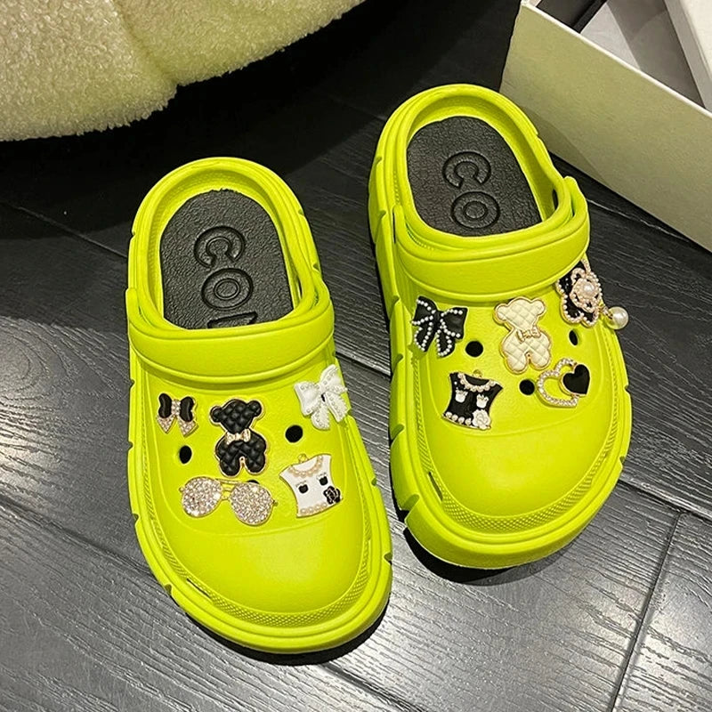 6cm DIY Platform Slippers Summer Women's Sandals Wedges Ladies Outdoor Clogs Thick Street Beach Slides Girls Garden Shoes