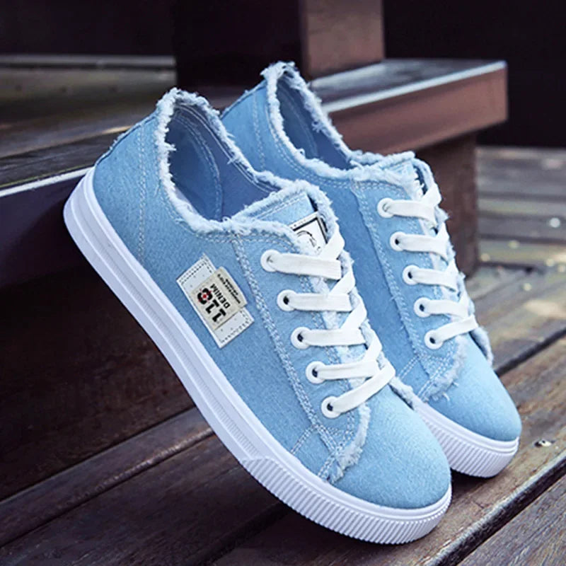 2024 Spring Summer Women Canvas Sneaker Low Top Denim Sneakers Ladies Lace-Up Flat Canvas  Board Shoes Female sapatos femininos