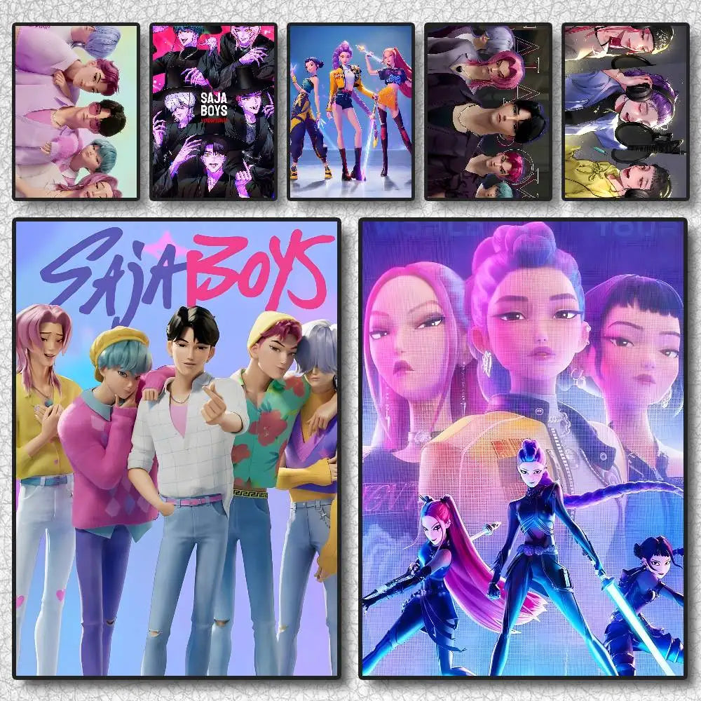 K-KPop D-Demon H-Hunters Sajaboy Poster Self-adhesive Art Waterproof Sticker Coffee House Dorm Room Wall Decor