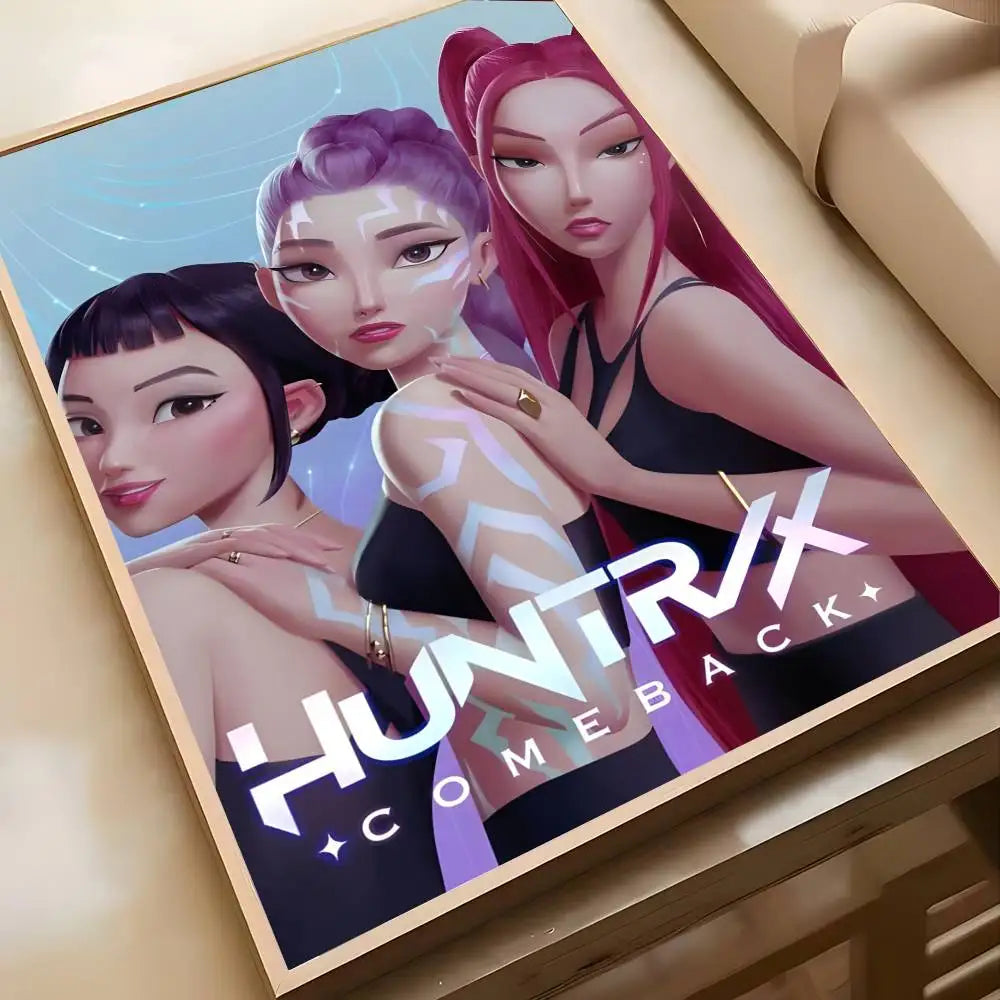 K-KPop D-Demon H-Hunters Sajaboy Poster Self-adhesive Art Waterproof Sticker Coffee House Dorm Room Wall Decor