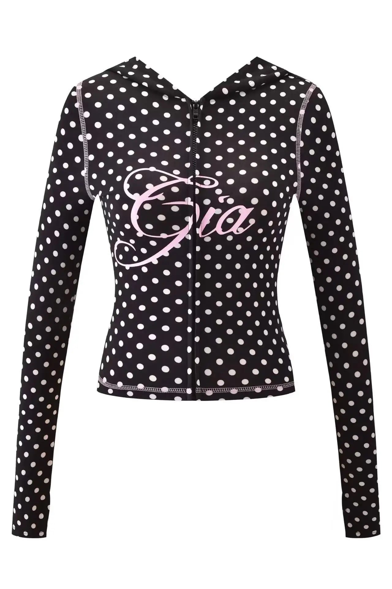 Gia regular shoulder slim-fit letter print topstitch design slim-fit hooded zip-up short jacket and pants set
