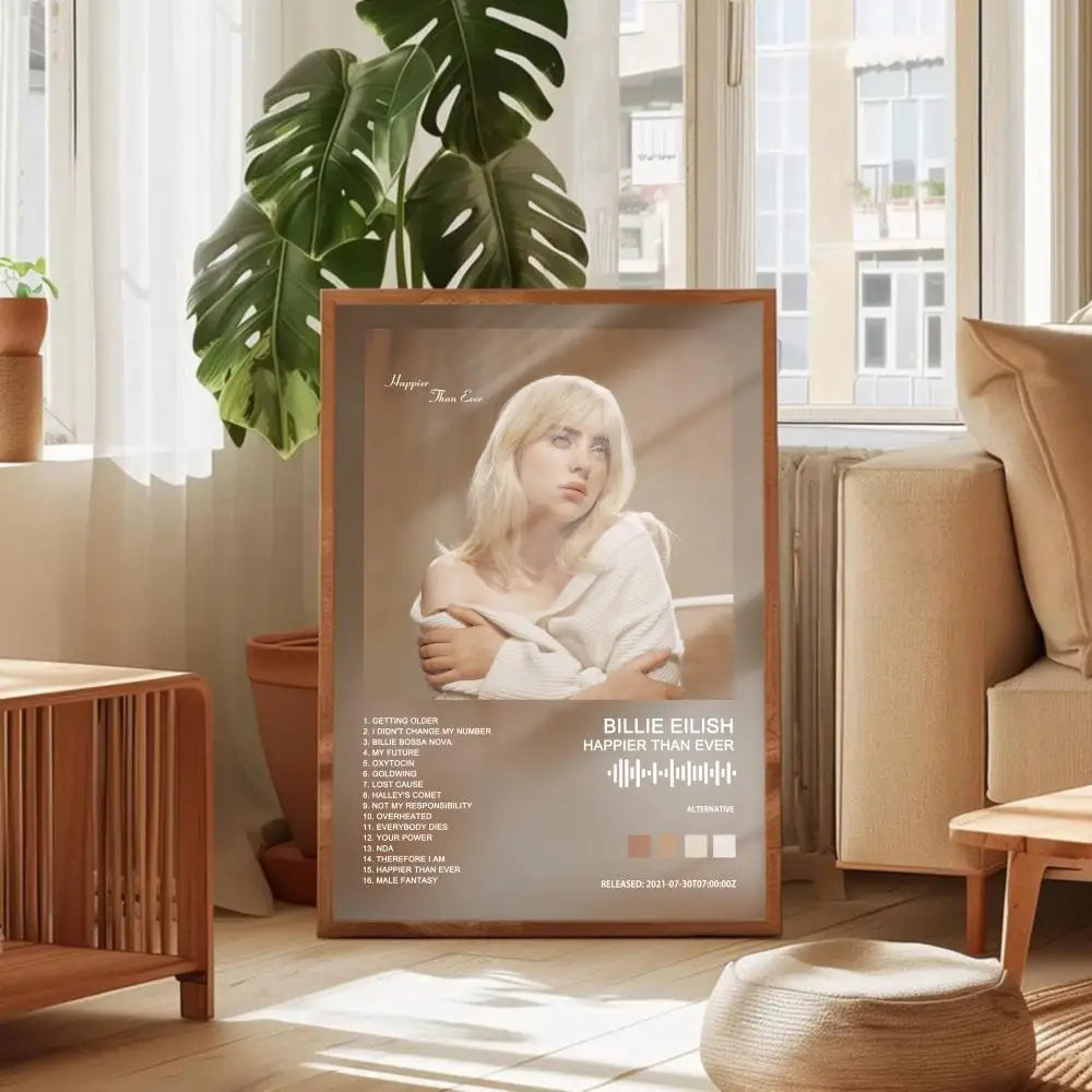 Poster HD Album Art Sticky Wall Waterproof Home Living Room Bedroom Bar Aesthetic Decoration E-Eilishs B-Billies Album