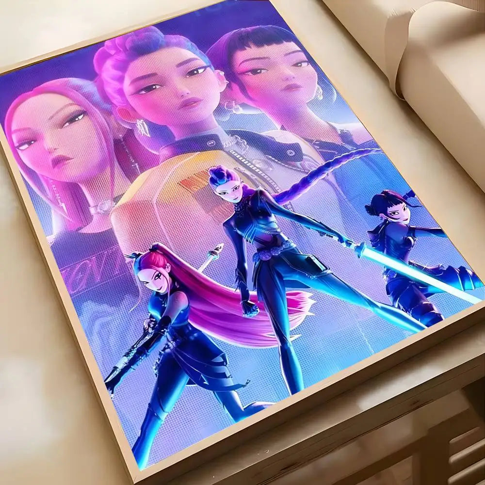 K-KPop D-Demon H-Hunters Sajaboy Poster Self-adhesive Art Waterproof Sticker Coffee House Dorm Room Wall Decor