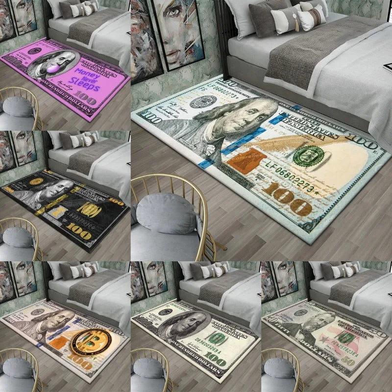 Colorful Creative Dollar Money Print Carpet Mat Rug Large Area Bedroom Entryway Non-Slip Stain Resistant Home Decoration