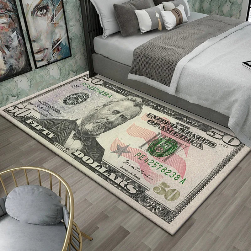 Colorful Creative Dollar Money Print Carpet Mat Rug Large Area Bedroom Entryway Non-Slip Stain Resistant Home Decoration