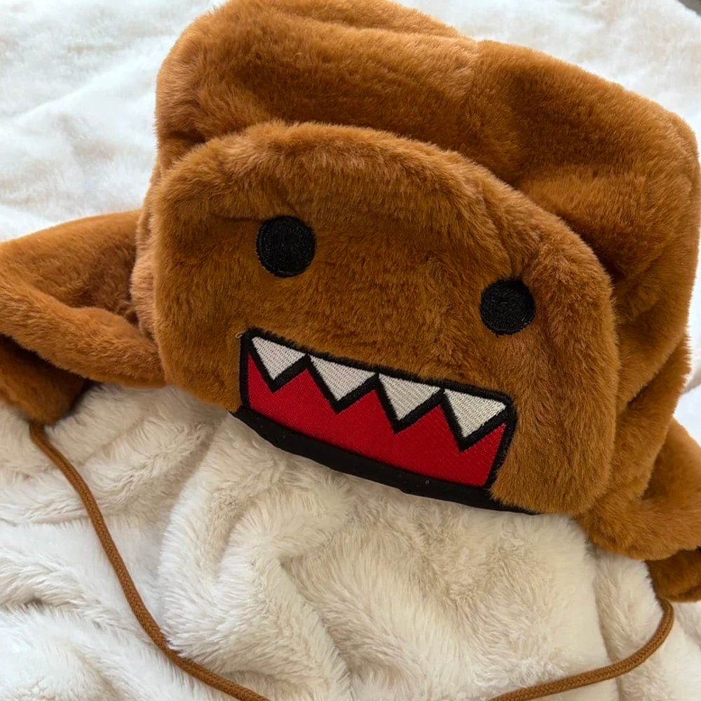 Unique Cartoon Design Embroidery Warm Coral Velvet Lei Feng Hat Autumn Winter Outdoor Ear Protection Fashionable Cap