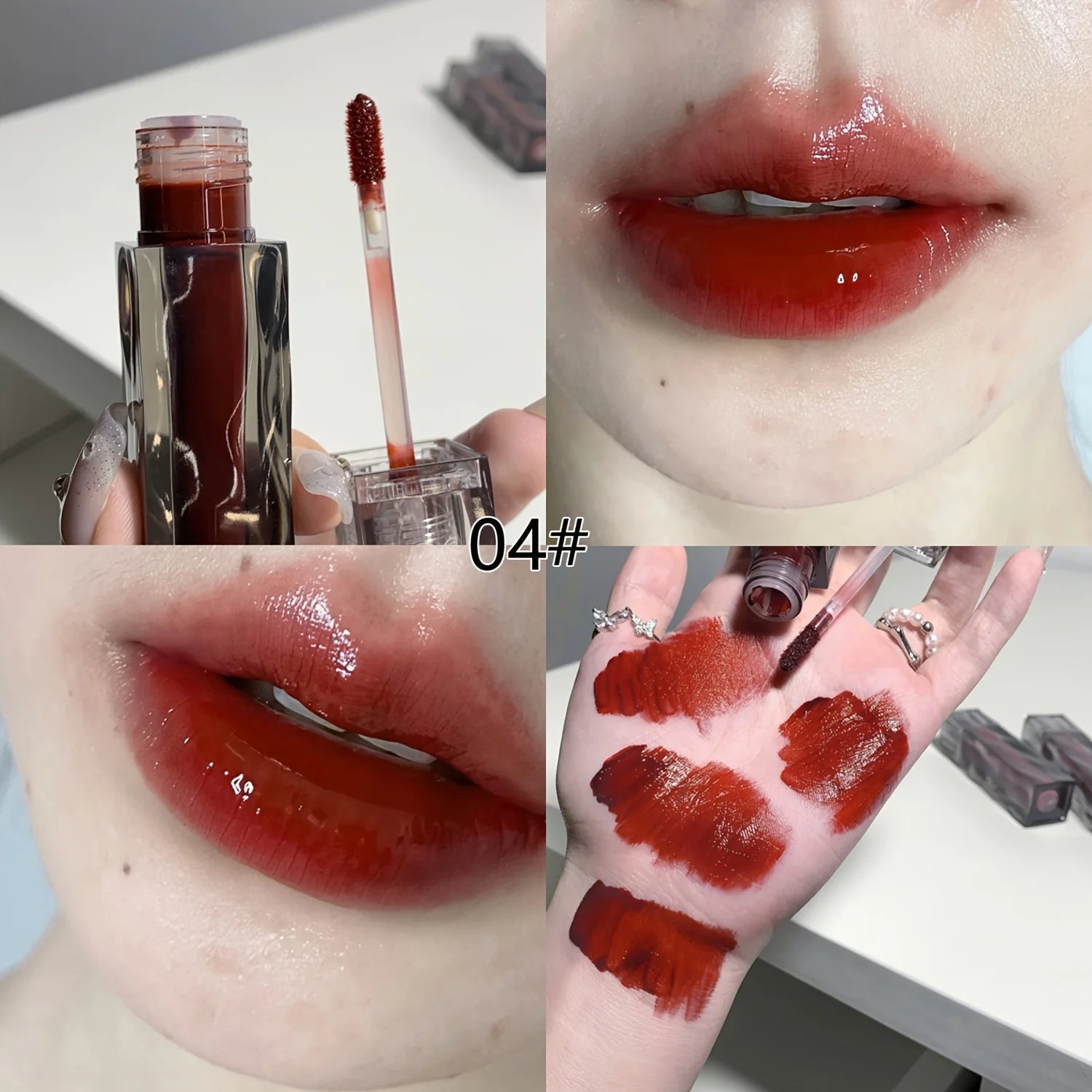 Adorable Bear Mirror Lip Glaze - Long-Lasting, Non-Fading, Hydrating Liquid Lipstick with Watery Texture - Luxurious Glossy Shin