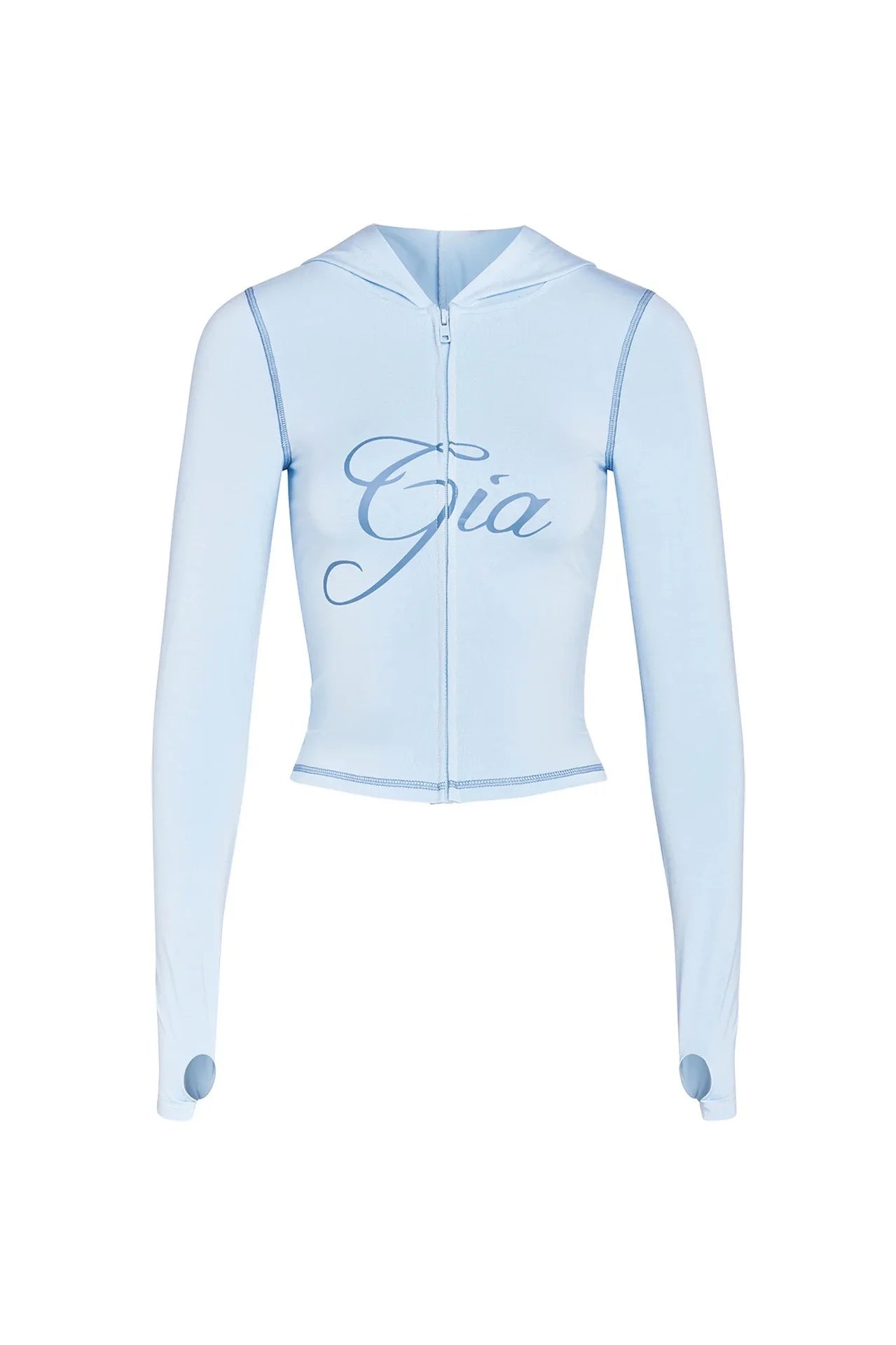 Gia regular shoulder slim-fit letter print topstitch design slim-fit hooded zip-up short jacket and pants set