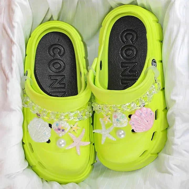 6cm DIY Platform Slippers Summer Women's Sandals Wedges Ladies Outdoor Clogs Thick Street Beach Slides Girls Garden Shoes