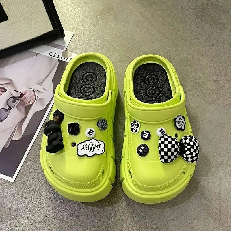 6cm DIY Platform Slippers Summer Women's Sandals Wedges Ladies Outdoor Clogs Thick Street Beach Slides Girls Garden Shoes