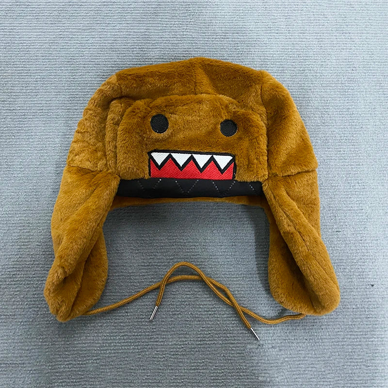 Unique Cartoon Design Embroidery Warm Coral Velvet Lei Feng Hat Autumn Winter Outdoor Ear Protection Fashionable Cap