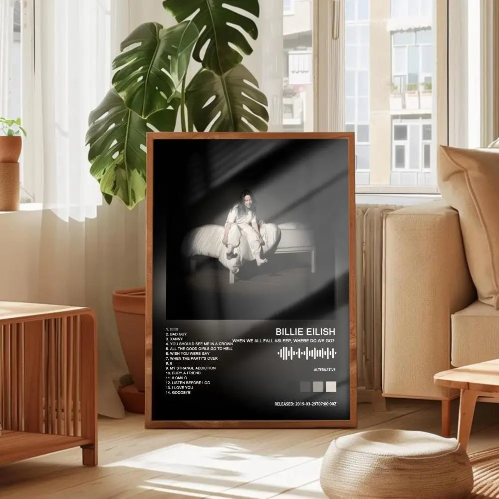 Poster HD Album Art Sticky Wall Waterproof Home Living Room Bedroom Bar Aesthetic Decoration E-Eilishs B-Billies Album