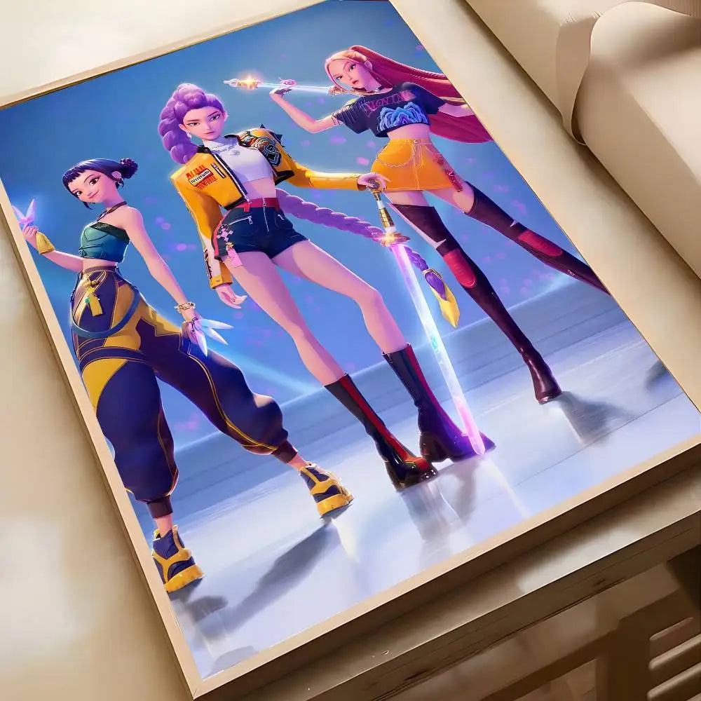 K-KPop D-Demon H-Hunters Sajaboy Poster Self-adhesive Art Waterproof Sticker Coffee House Dorm Room Wall Decor