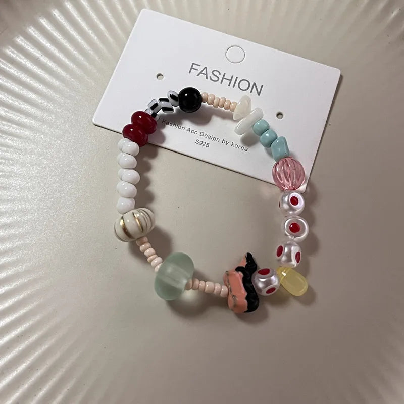 New Cute Geometry Star Conch Ceramic Glass Acrylic Beaded Bracelet Girl Kpop Aesthetic Charm Jewelry Y2K Marine Accessories