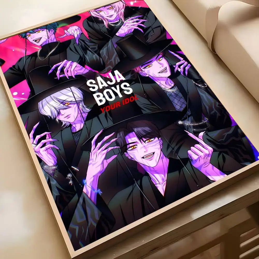 K-KPop D-Demon H-Hunters Sajaboy Poster Self-adhesive Art Waterproof Sticker Coffee House Dorm Room Wall Decor